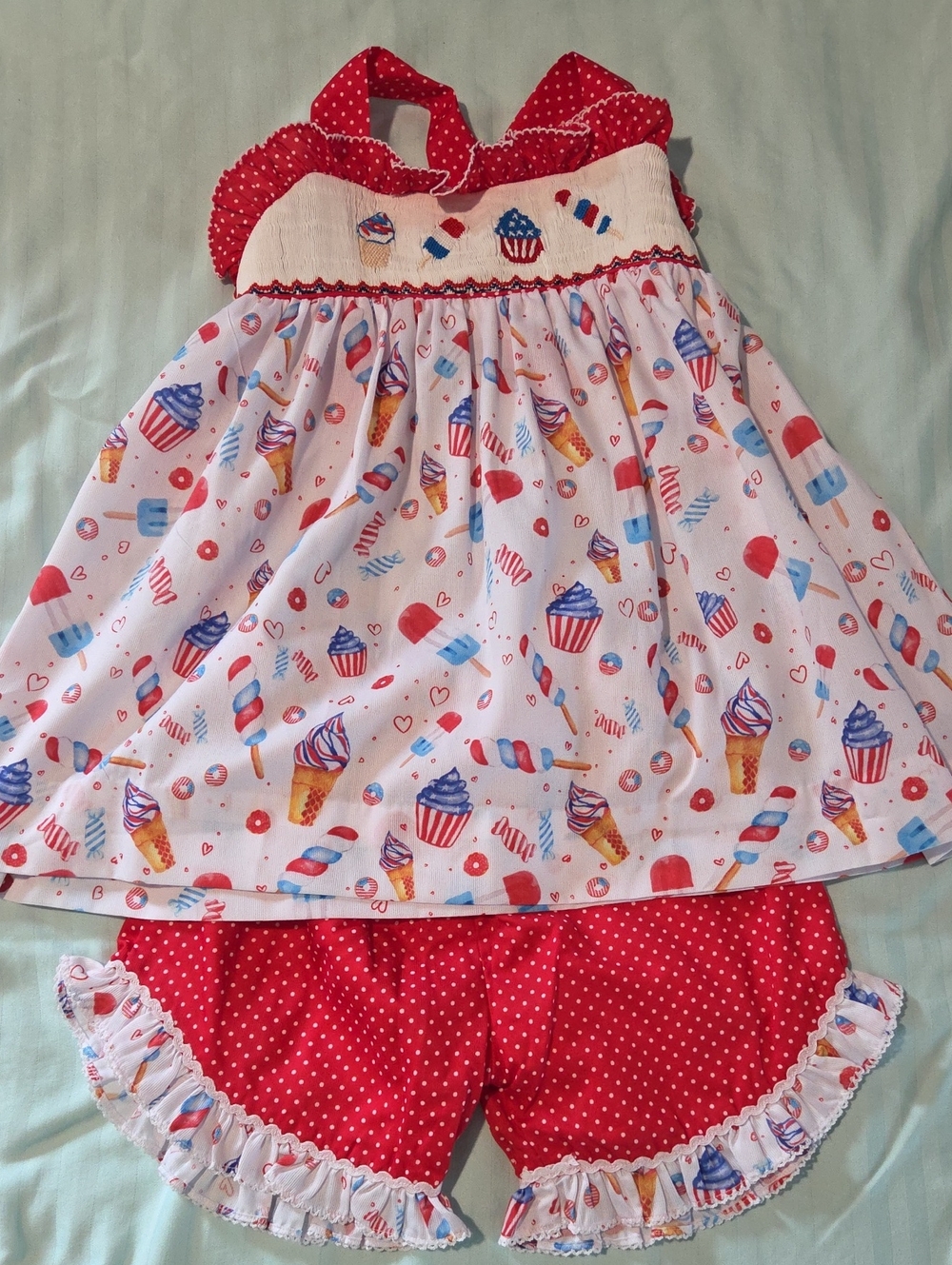 Girls Red Polka Dot Ice Cream Print Tank & Shorts Set - Kids Accessories